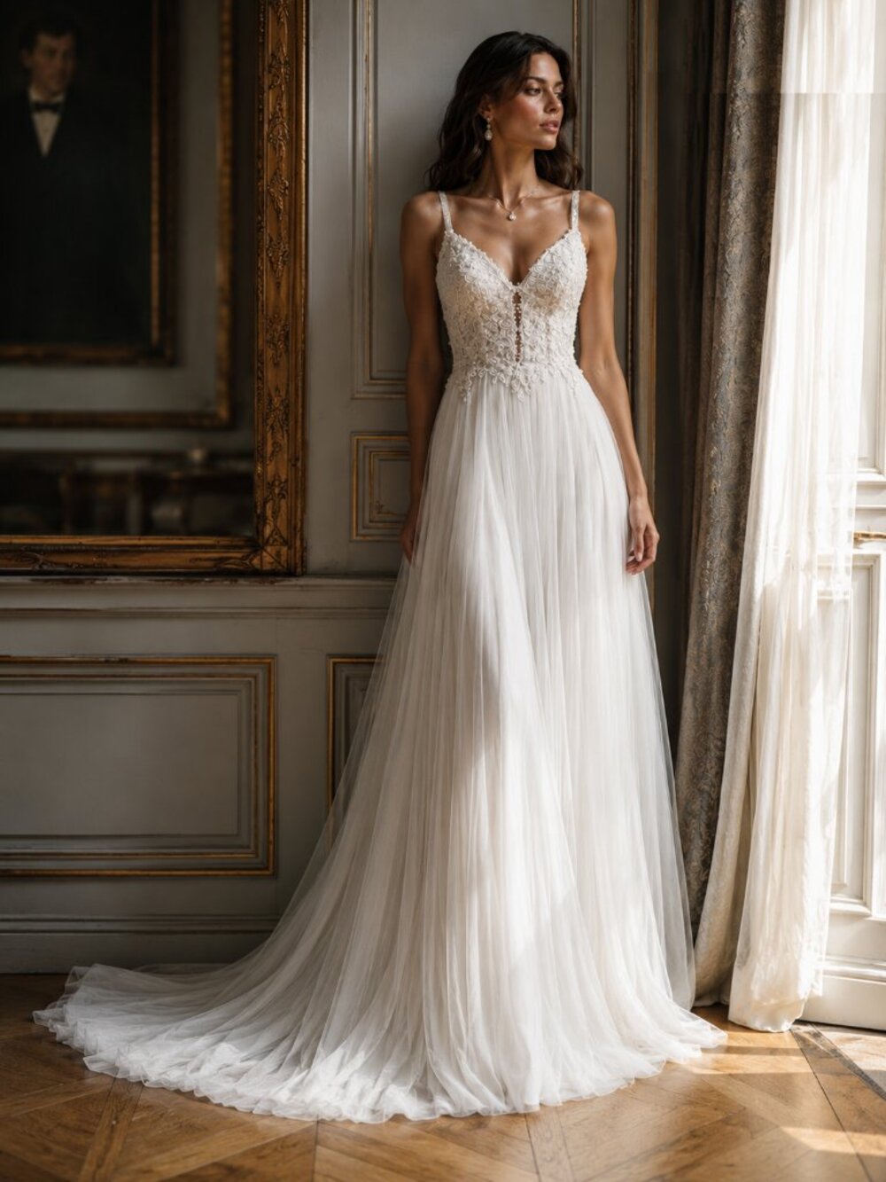 Enchanting Ivory Chiffon Wedding Dress by Mon Cheri Size 4 NWT